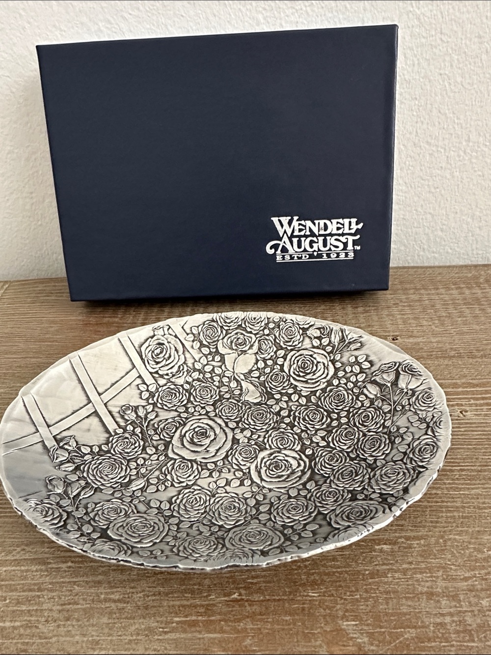 Wendell August Pewter Handmade Rose Relief Decorative Trinket Catching-All